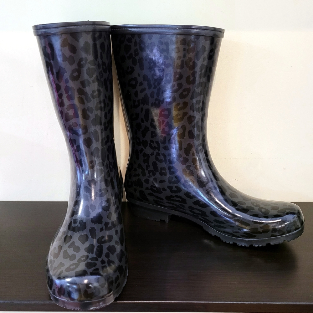 Roma Black Leopard Mid Rain Boots